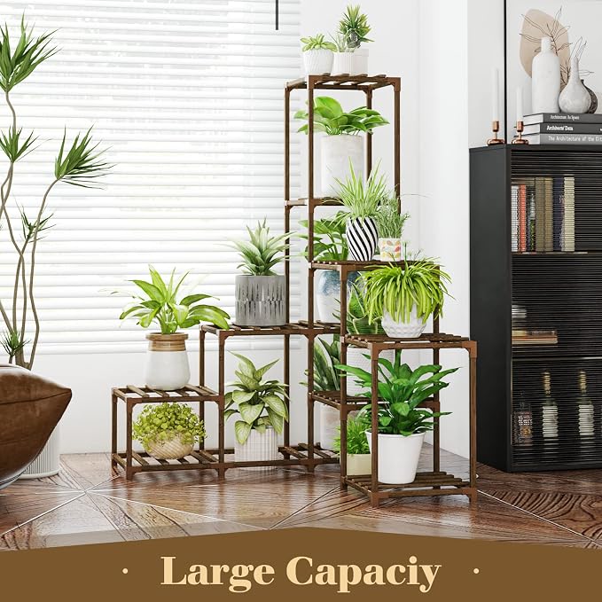 Bamworld Plant Stand Indoor Corner Plant Shelf Wood Plant Holder 13 Pots - Image 5