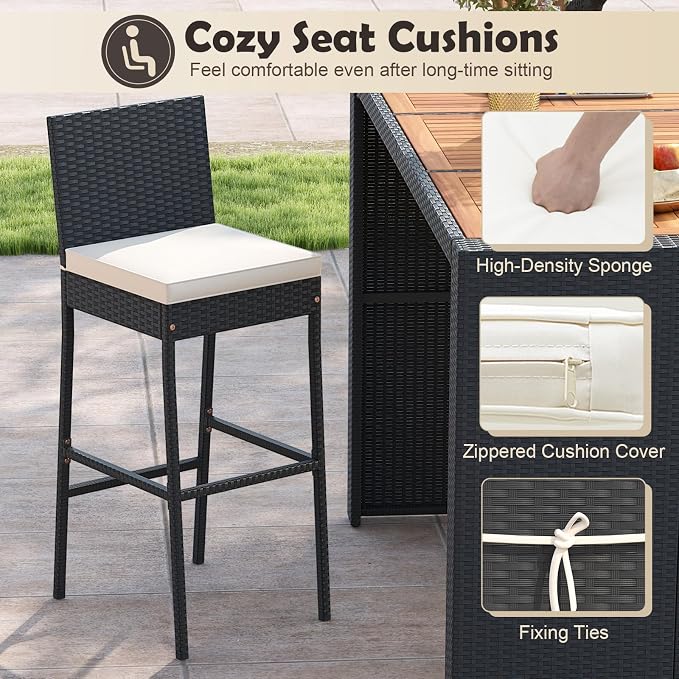 7 Piece Patio Wicker Bar Set, Rattan Bar Stools Set - Image 7