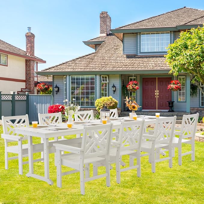 HDPE Dining Table Set for 8, 10-Piece Outdoor Table and Chairs Include 8 Dining - Image 6