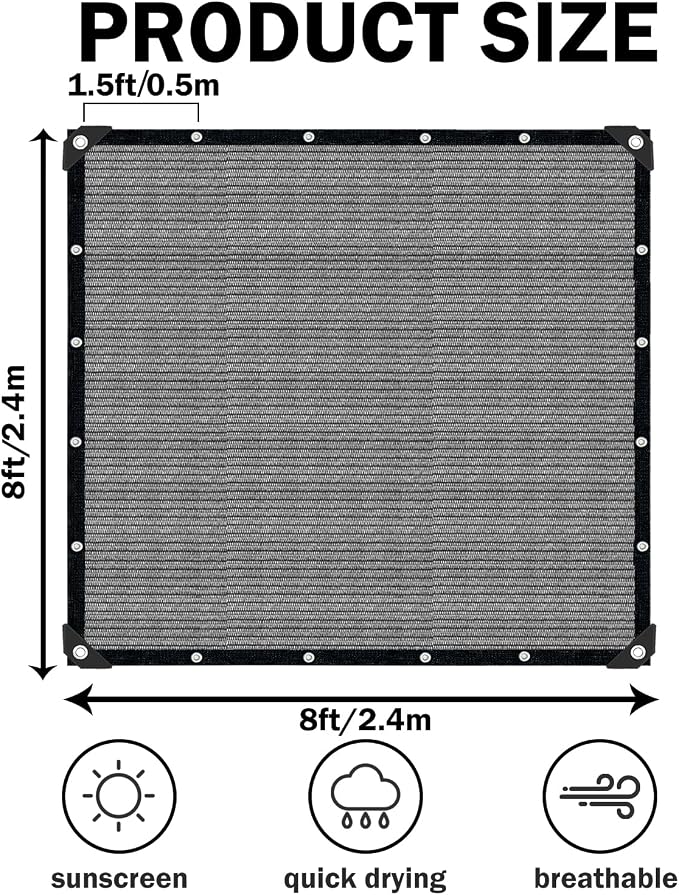 Sun Shade Cloth with Grommets, 90% UV Protection Shade Fabric, Pergola Shade - Image 2
