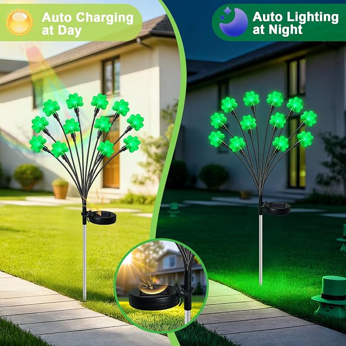 HELESIN St Patricks Day Decorations, 4 Pack St Patricks Day Outdoor Solar Lights - Image 3