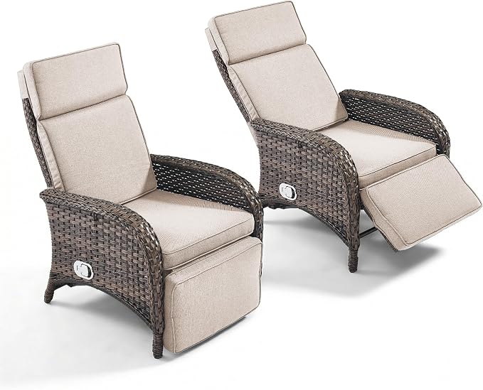 Zero Gravity Wicker Patio Recliner Chairs Set of 2 - Image 7