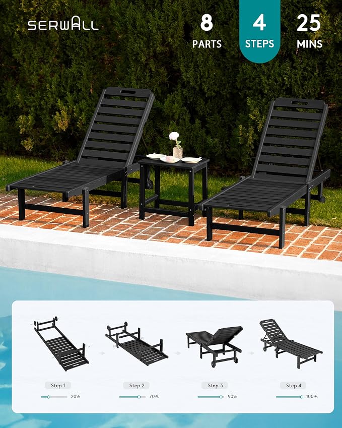 SERWALL Outdoor Chaise Lounge Set of 6, HDPE Pool Lounge Chair - Image 9