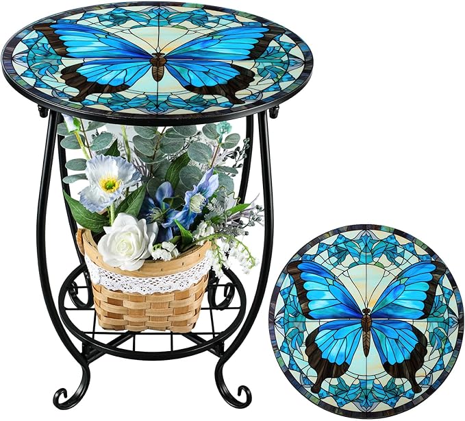 Outdoor Side Table Round Small Mosaic Patio Accent Indoor End Plant Coffee Tea by Cinnvoice