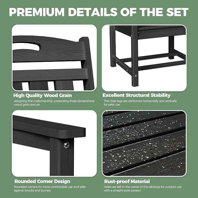 HDPE Outdoor Dining Set, Patio Table and Chairs Set, All-Weather 7-Piece - Image 6