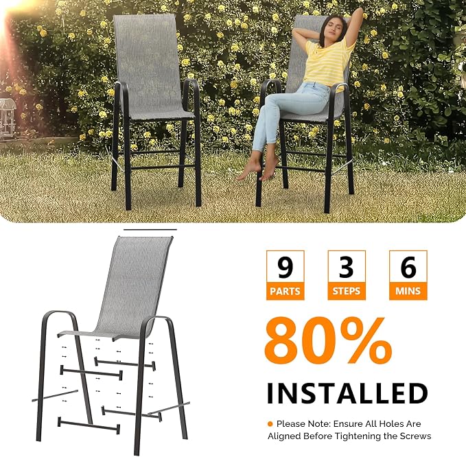 VINGLI Outdoor Bar Chairs Set of 8 – Stackable Outdoor Bar Stools - Image 7