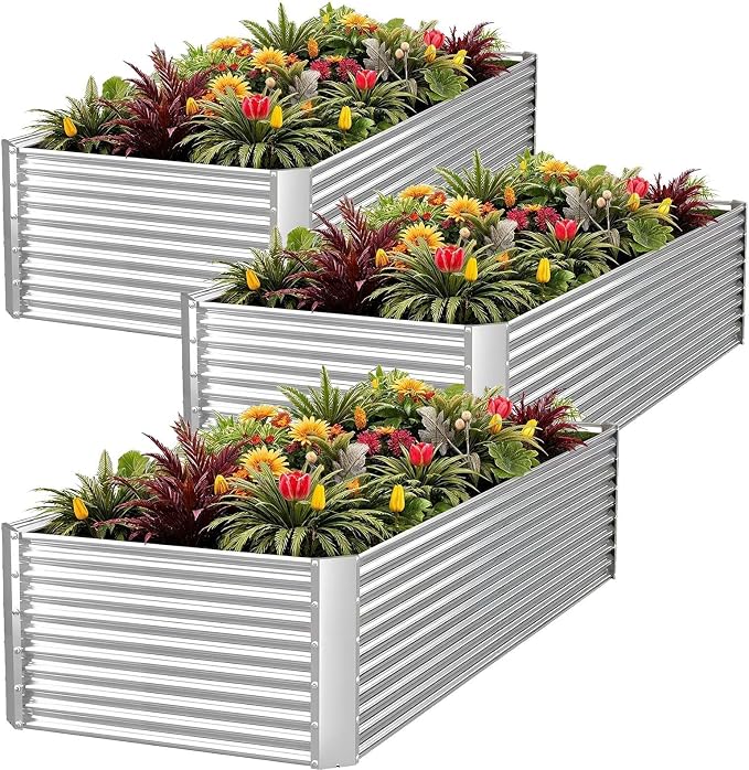 FRIZIONE 3pcs Tall 4x2ft Galvanized Raised Garden Bed Outdoor, Steel Garden Bed by FRIZIONE
