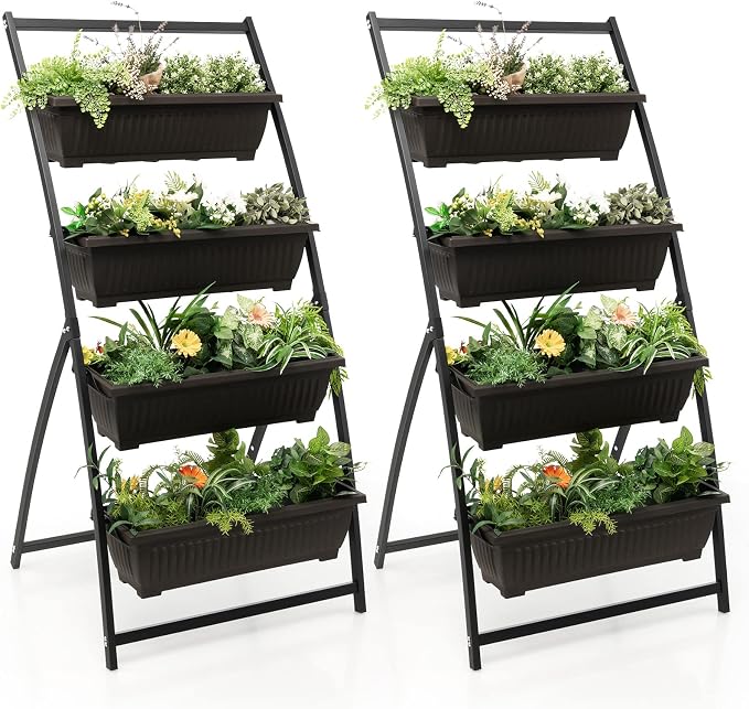 Giantex 2 Pcs 5.2FT Vertical Raised Garden Bed, 4-Tier Elevated Planter Box w/4 by Giantex