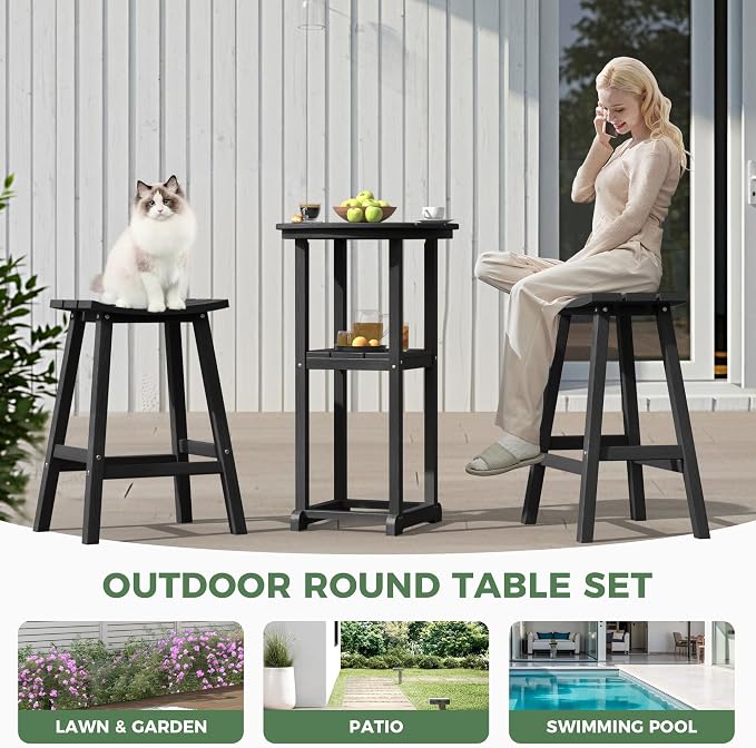 Outdoor Bistro Bar Set, Patio Bar Height Tall Stools and High Top Table Set of 2 - Image 7