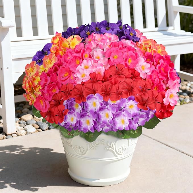 Artificial Geraniums Flowers for Outdoors, 6 Bundles Realistic Silk Fake - Image 3