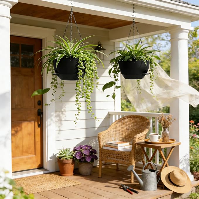 13 Inch 2 Pack Large Self Watering Hanging Planters - Image 2
