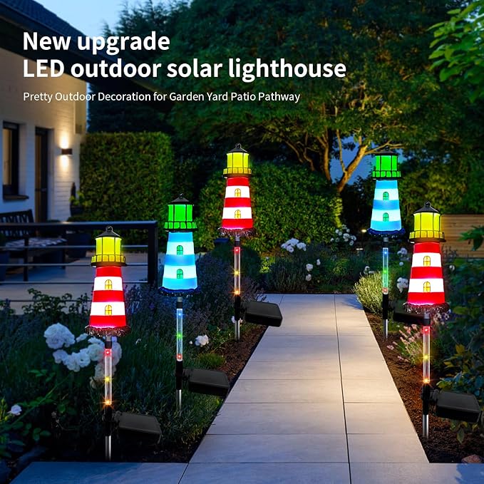 Solar Garden Lights Outdoor Decorations, 4 Packs Lighthouse Waterproof - Image 7