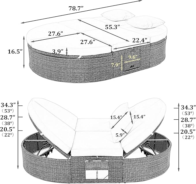 Merax Outdoor Sun Bed Patio 2-Person Daybed - Image 2