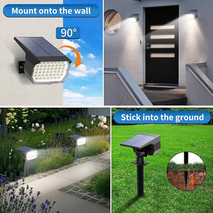 Solar Spot Lights Outdoor 2 Pack, Solar Landscape Spotlights Waterproof - Image 2