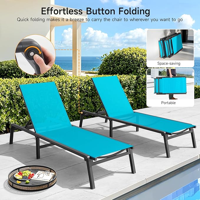 Aluminum Chaise Lounge Chair Outdoor, Foldable & Assembly Free Outdoor Lounge - Image 3