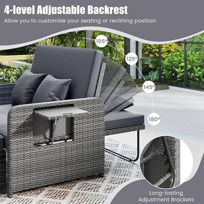 LDAILY Moccha Outdoor Daybed, Wicker Loveseat Sofa Set - Image 2