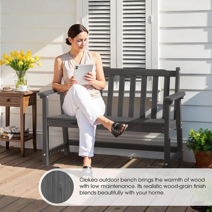 Ciokea 48" Outdoor Bench, HDPE Weatherproof Porch Bench, 2-Person Garden Benches - Image 5