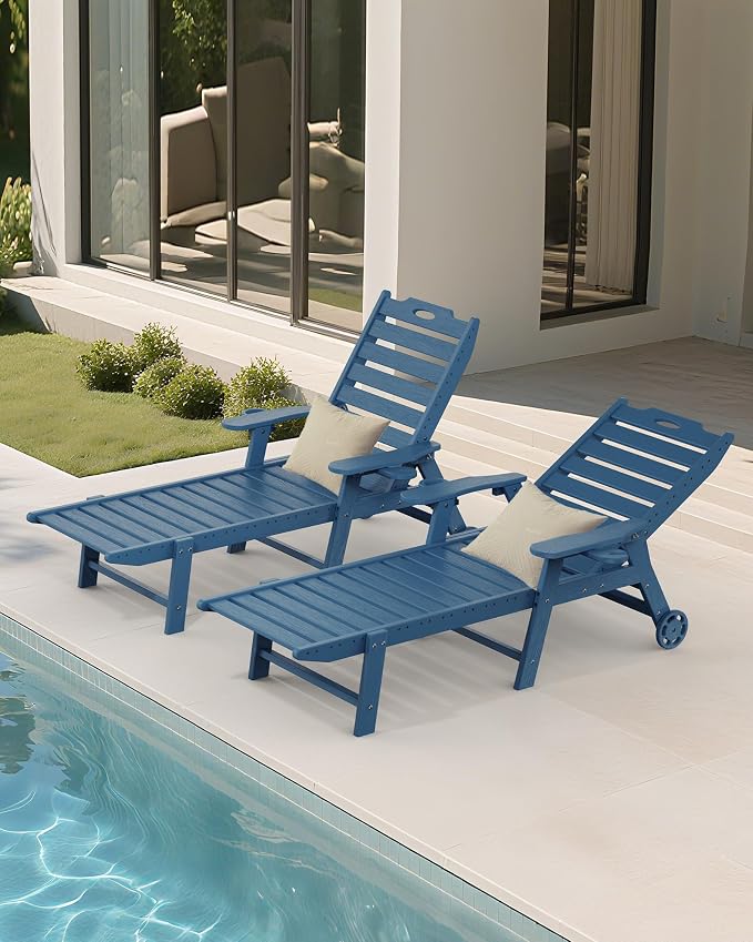 Carauci Lounge Chair Outdoor Set of 4, HDPE Chaise Lounge - Image 8