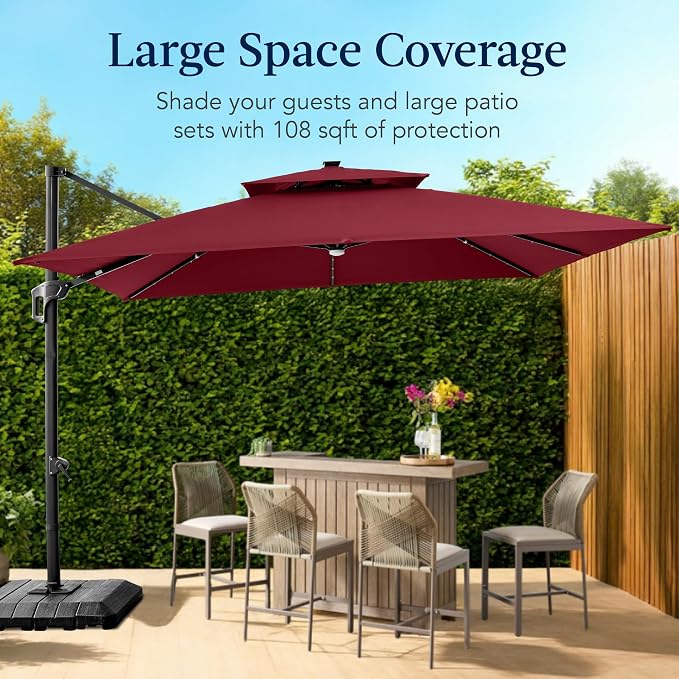 Best Choice Products 9x12ft LED Cantilever Patio Umbrella w/Base Included & - Image 4