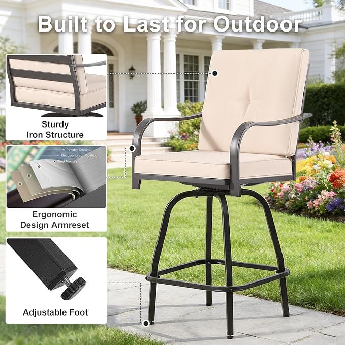 Patio Swivel Bar Stools Set of 2, Outdoor Bar Height Swivel Chairs - Image 6