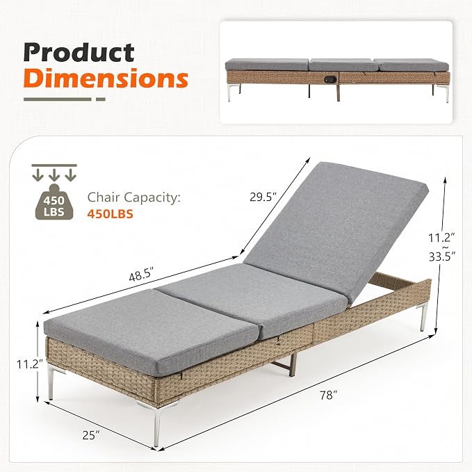 HOMREST Outdoor Chaise Lounge Chair Set of 6, Patio Wicker Lounge Chairs - Image 3