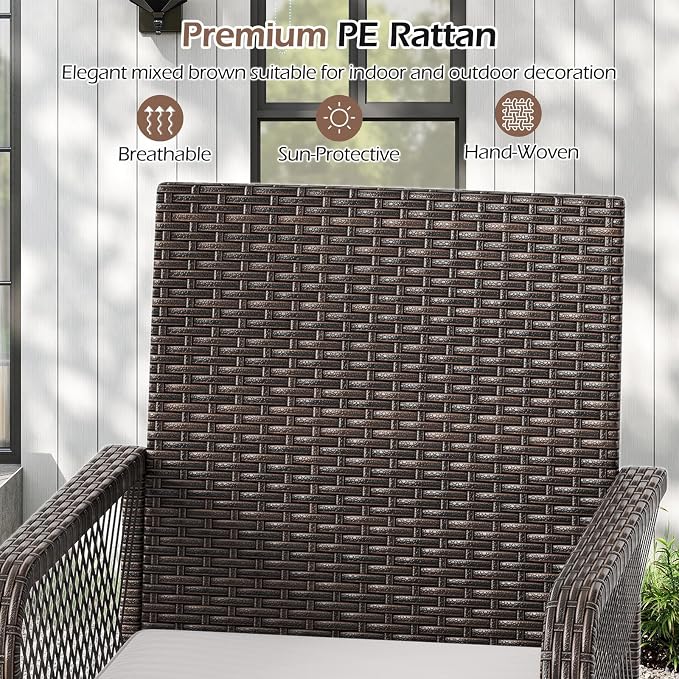ORALNER Outdoor Wicker Swivel Bar Stools Set, Footrest & Seat Cushion, Metal - Image 8
