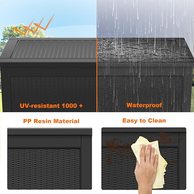 320 Gallon Waterproof Outdoor Storage Box, Large Resin Deck Box, Lockable - Image 6