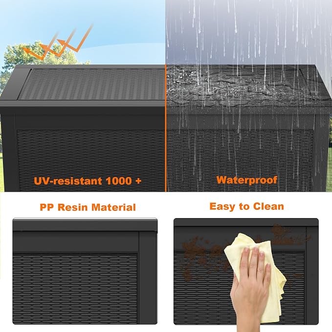 260 Gallon Resin Deck Box, Lockable Patio Outdoor Storage Box - Image 4