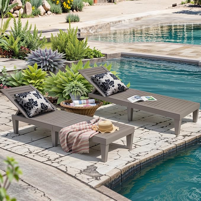 Outdoor Chaise Lounge Set of 4, Lightweight Patio Chairs, Waterproof Sun - Image 4