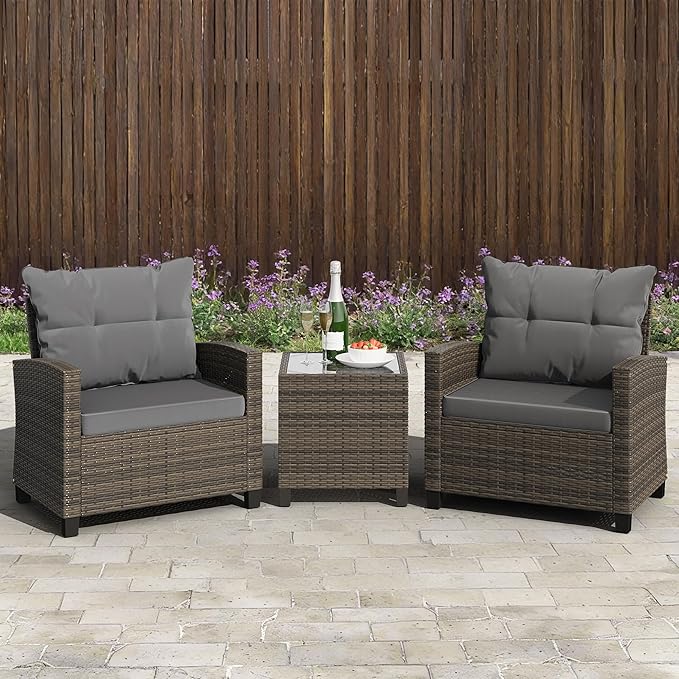 Shintenchi 3 Pieces Patio Furniture Set 3 Pieces PE Rattan Wicker Chairs - Image 2