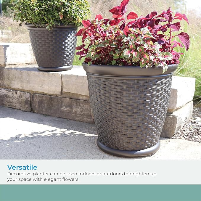 Suncast Sonora 22 Inch Plastic Wicker Indoor or Outdoor Decorative Garden - Image 6