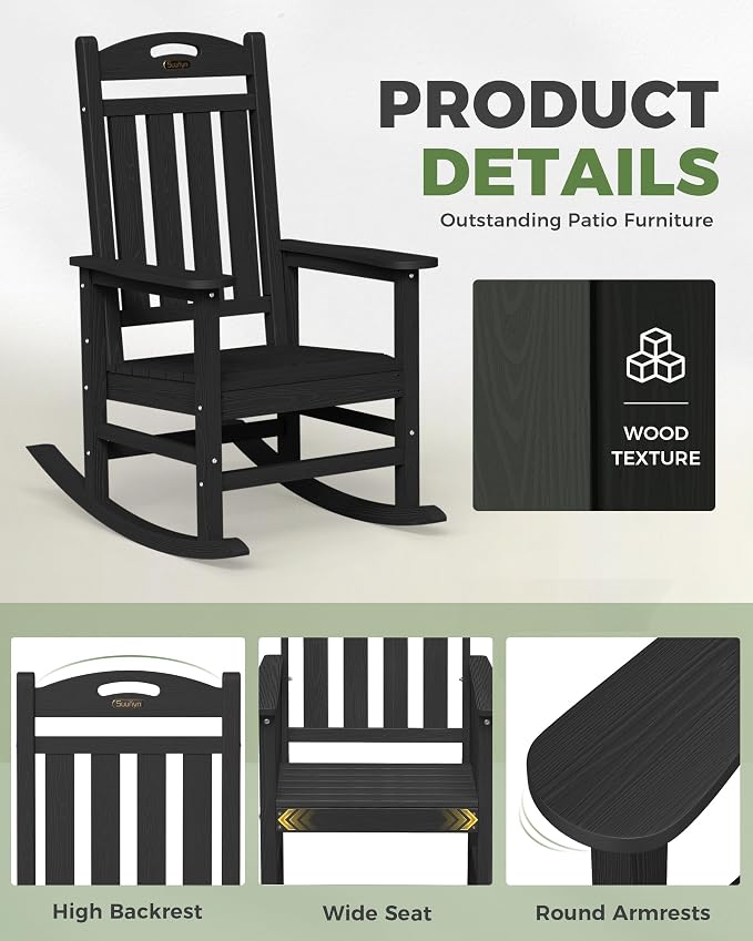 Oversized Outdoor Rocking Chairs Set of 2, High Back Porch Rocking Chair - Image 6