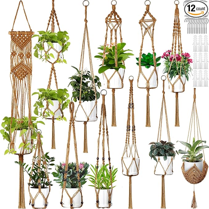 Hoteam 12 Pcs Macrame Plant Hangers Macrame Hanging Planters by Hoteam