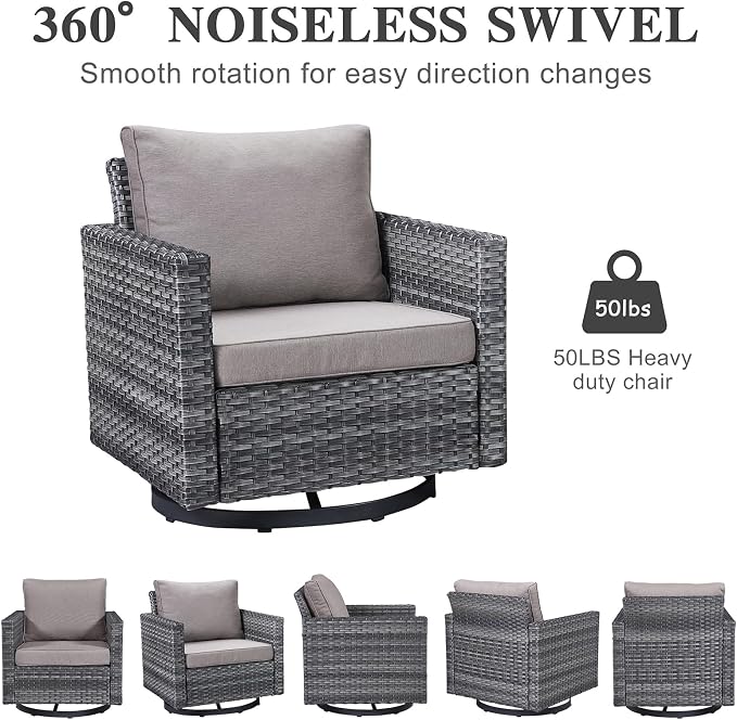 Belord Outdoor Bistro Set 3 Piece Wicker Swivel Rocker Patio Chairs, Oversize - Image 5