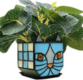Stained Glass Blue Cat Planter, Plant pots by Entlityful