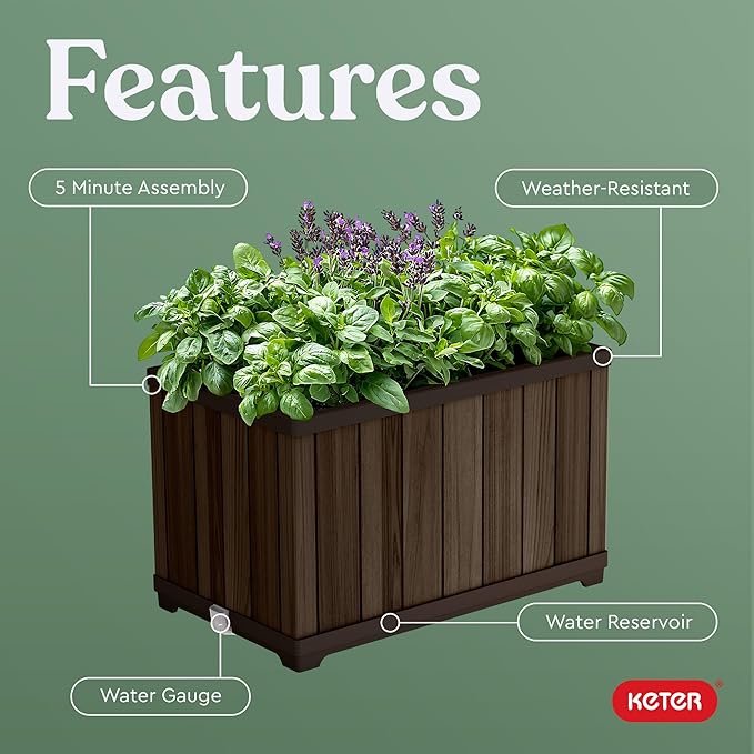 Keter Signature 21.7 Inch Tall Rectangular Large Wood Look Planter - Image 4