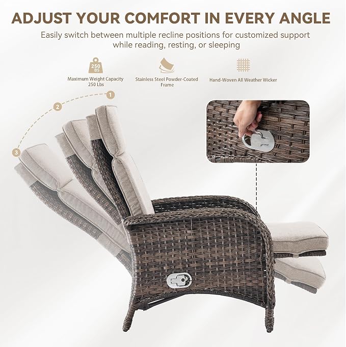 3 Pieces Zero Gravity Wicker Patio Recliner Chairs Set of 2 - Image 6