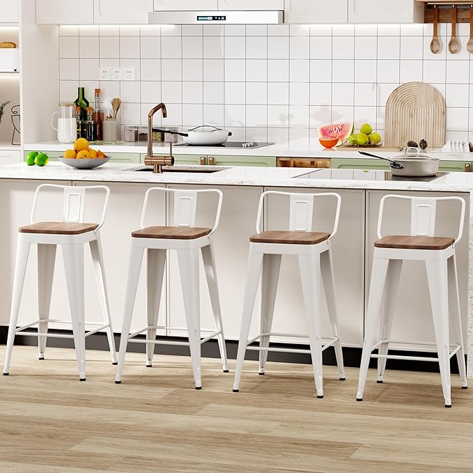 WENTMENT Metal Bar Stools Set of 4 Counter Height Bar Stools Barstools by WENTMENT