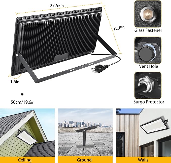 2 Pack 800W LED Flood Light Outdoor, 3750W Equivalent Super Bright FloodLight - Image 6