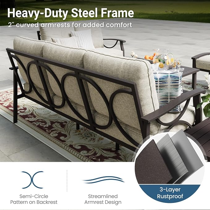 RoyalCraft Outdoor Patio Furniture Set, 3 Pieces Metal Patio Conversation Set - Image 5