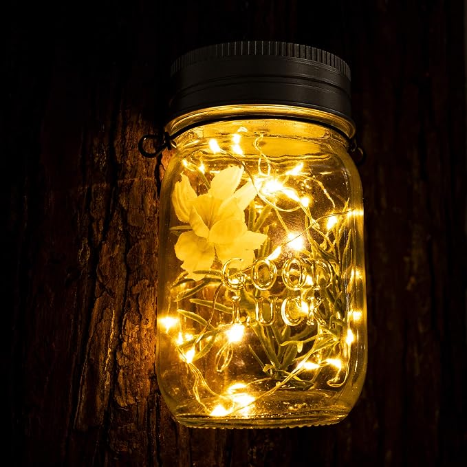 GIGALUMI Solar Mason Jar Lights, 12 Pack 30 Led String Fairy Lights Garden - Image 4