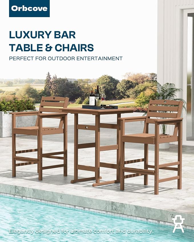 Patio Bar Table, Adirondack Chairs and Table 5 Pieces Set, Bar Height Chairs - Image 7