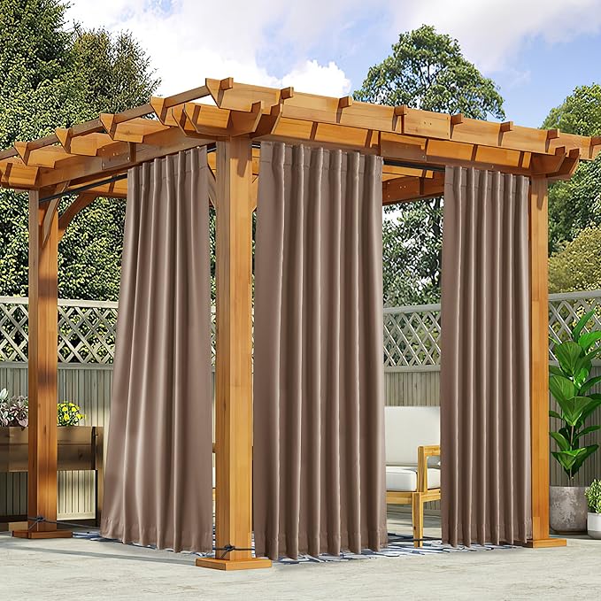 NICETOWN 2 Panels Waterproof Outdoor Curtains Fixed Pocket & Back Tab on Top & by NICETOWN