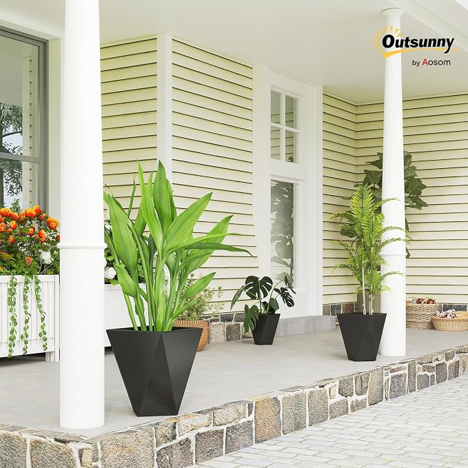 Outsunny Set of 3 Tall Planters, MgO Indoor Outdoor Planters - Image 2