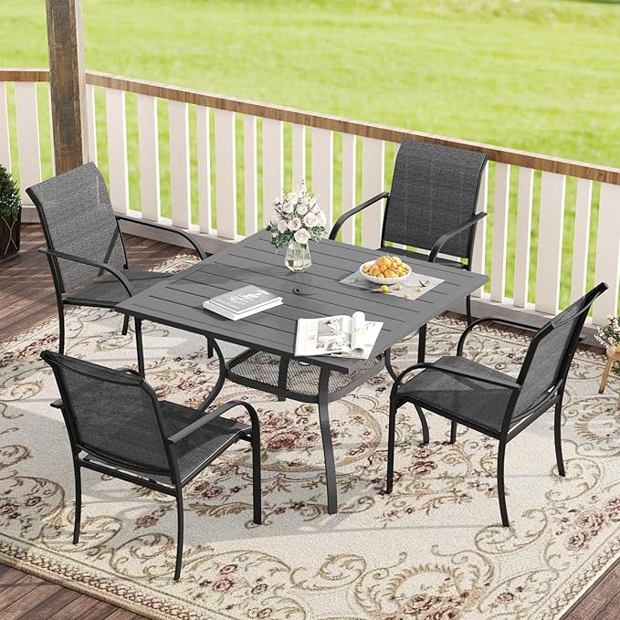 VICLLAX Patio Dining Set, 5 Pieces Outdoor Furniture Set- 37.8" Square Outdoor by HOME