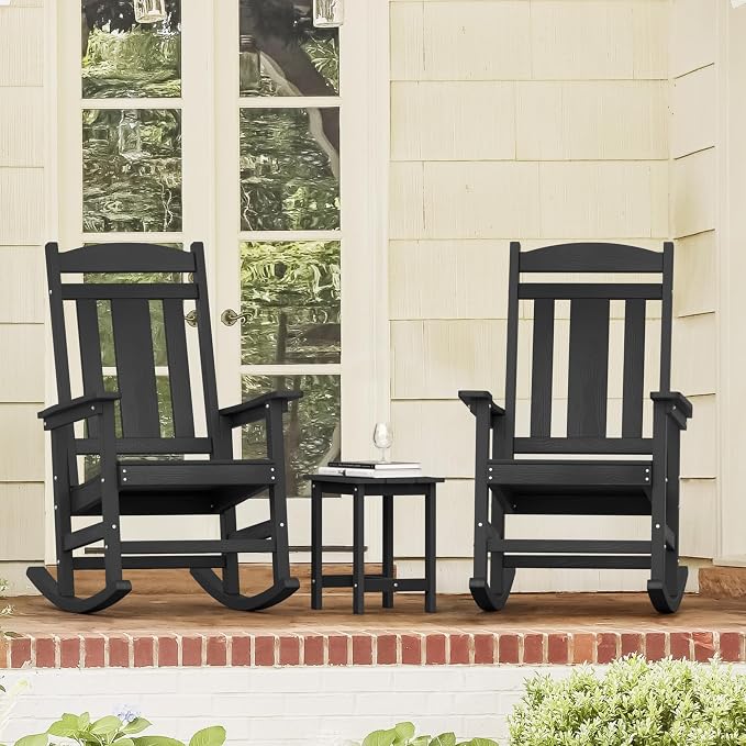 LUE BONA Outdoor Rocking Chairs Set, HDPS Poly Porch Rockers - Image 2
