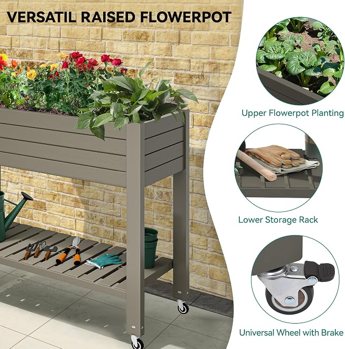 YITAHOME 43.3x17.7x34 in Elevated Garden Bed, Outdoor Plastic Planter Box - Image 2