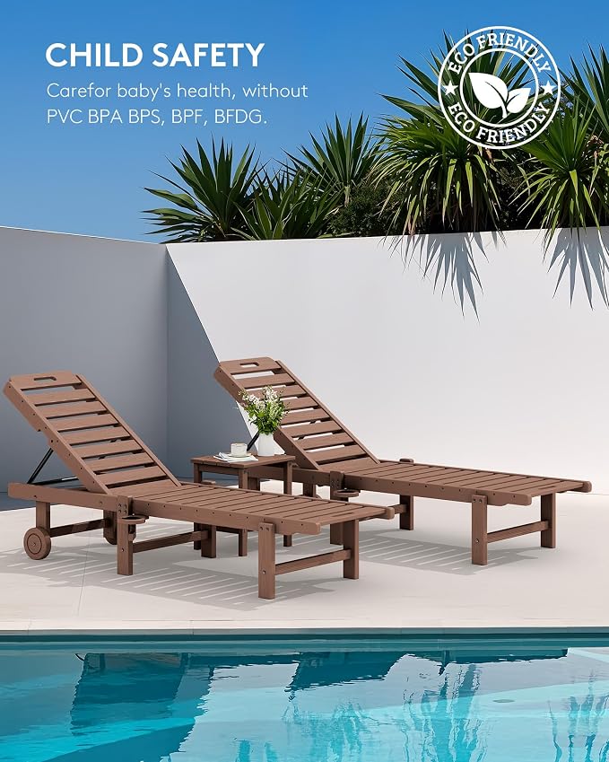 SERWALL Patio Chaise Lounge, HDPE Outdoor Lounge Chair - Image 9