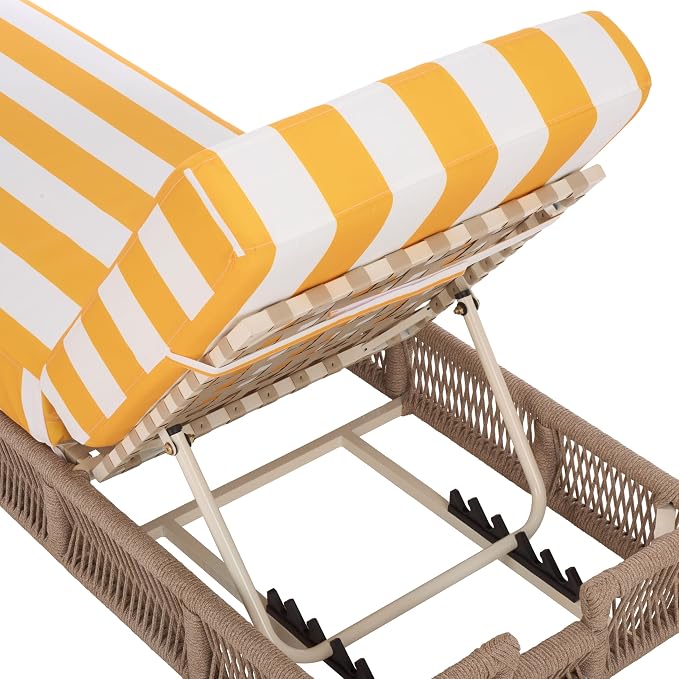 SAFAVIEH Outdoor Collection Gillian Heather Tan & Yellow Stripe Chaise Lounge - Image 7