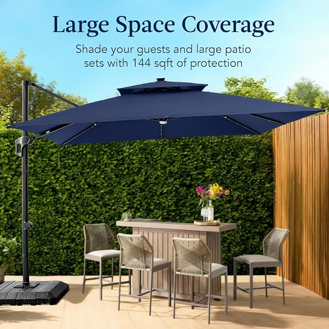 Best Choice Products 12x12ft LED Cantilever Patio Umbrella w/Base Included & - Image 4